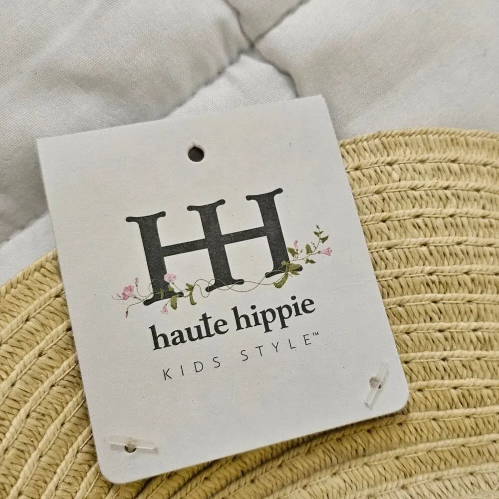 Haute Hippie Kids Style Straw Hat Yellow Tie Knot Accent One Size  Beach‎ NWT